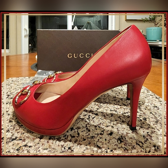 Gucci Nappa Leather "Charlotte" Heels in Tabasco Red - Picture 2 of 13